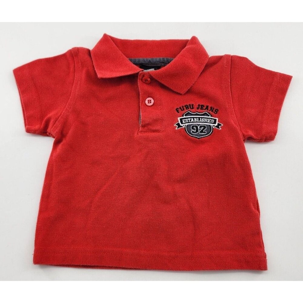 Fubu Jeans "The‎ Collection" Red Crest Logo Polo Shirt Baby Size 12M 100% Cotton